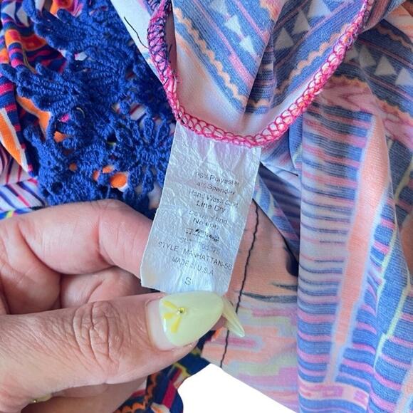 2B Together Boho Aztec Print Peasant Tunic Dress with Crochet Hem – Small - Picture 3 of 9